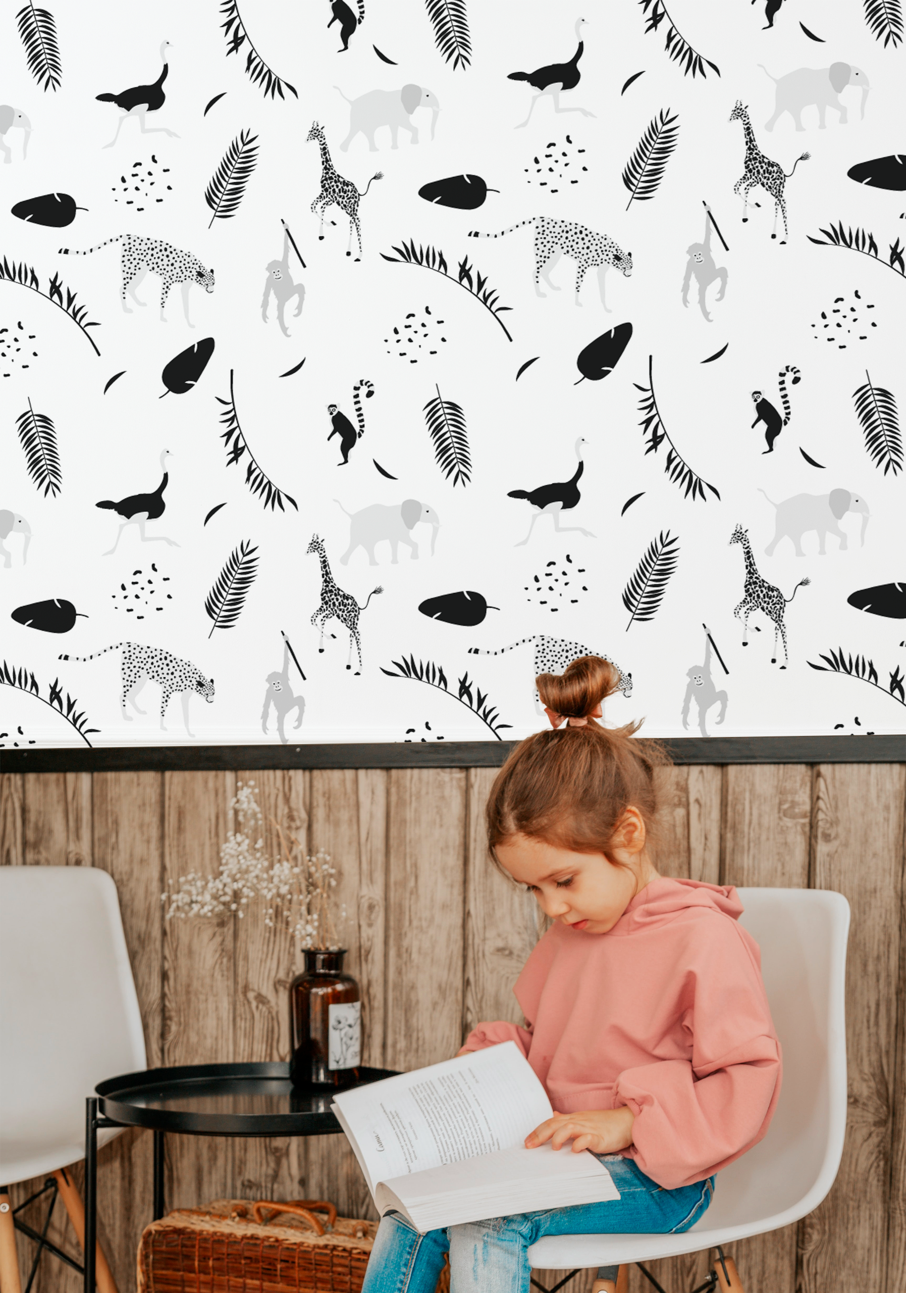 Papier peint enfant animaux de la savane L225cm x H260cm