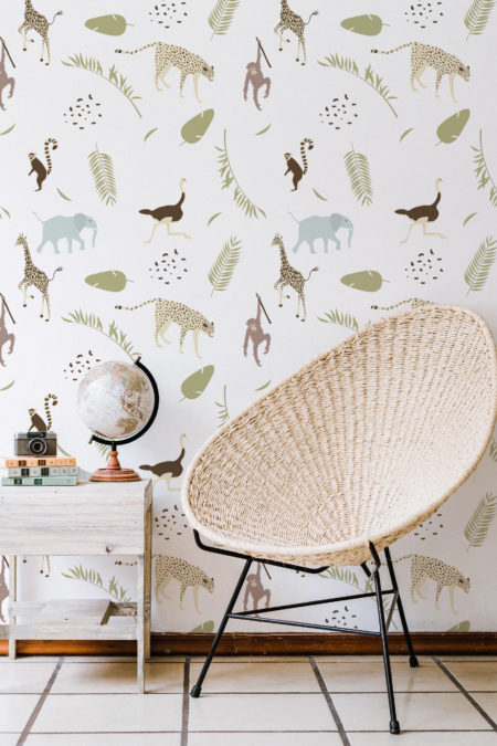 Papier peint N03 papier enfant pastel animaux jungle minimaliste chambre enfant