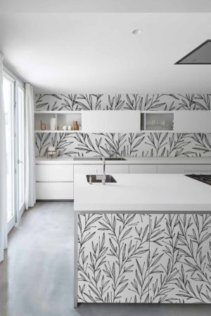 Papier peint N06 branches oliviers minimaliste noir et blanc cuisine