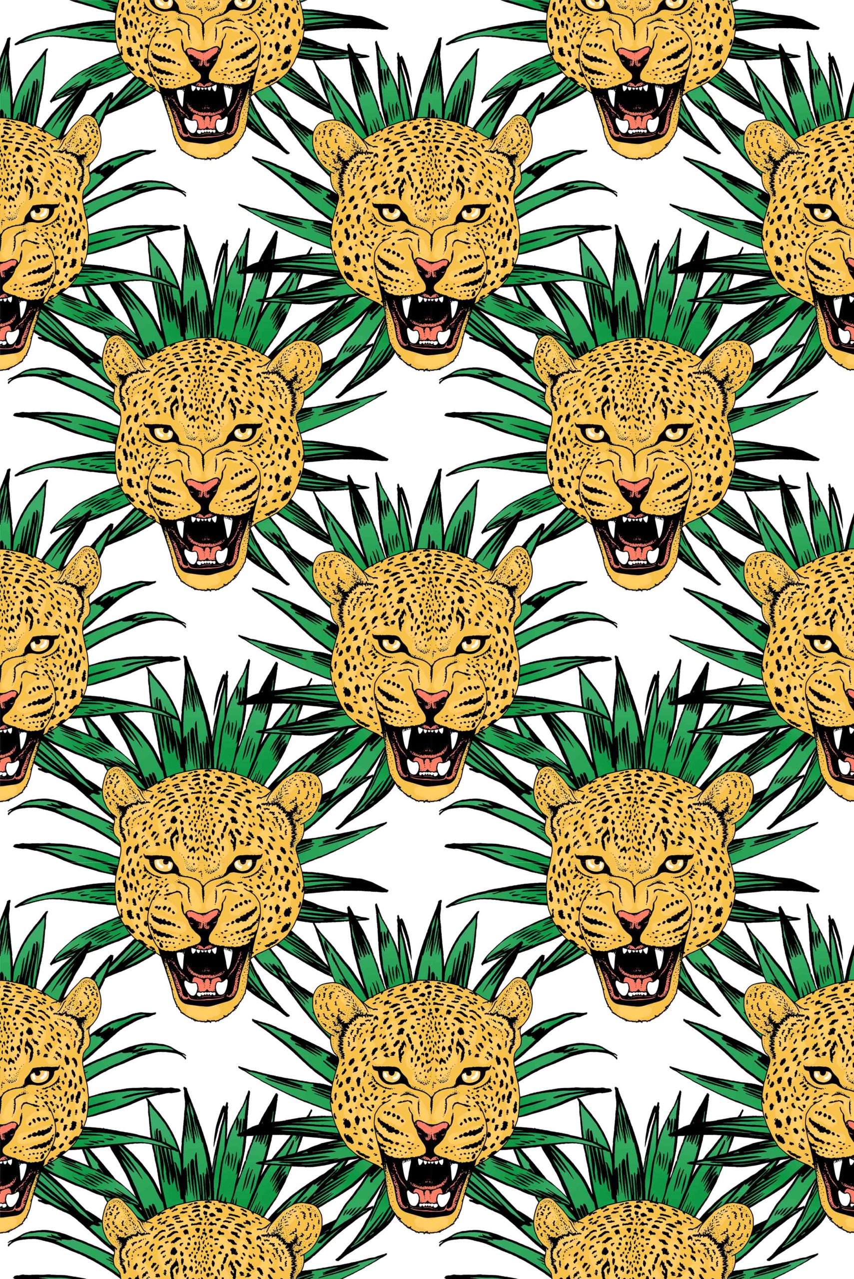 Papier peint N10 tigres jaune et vert pop motif