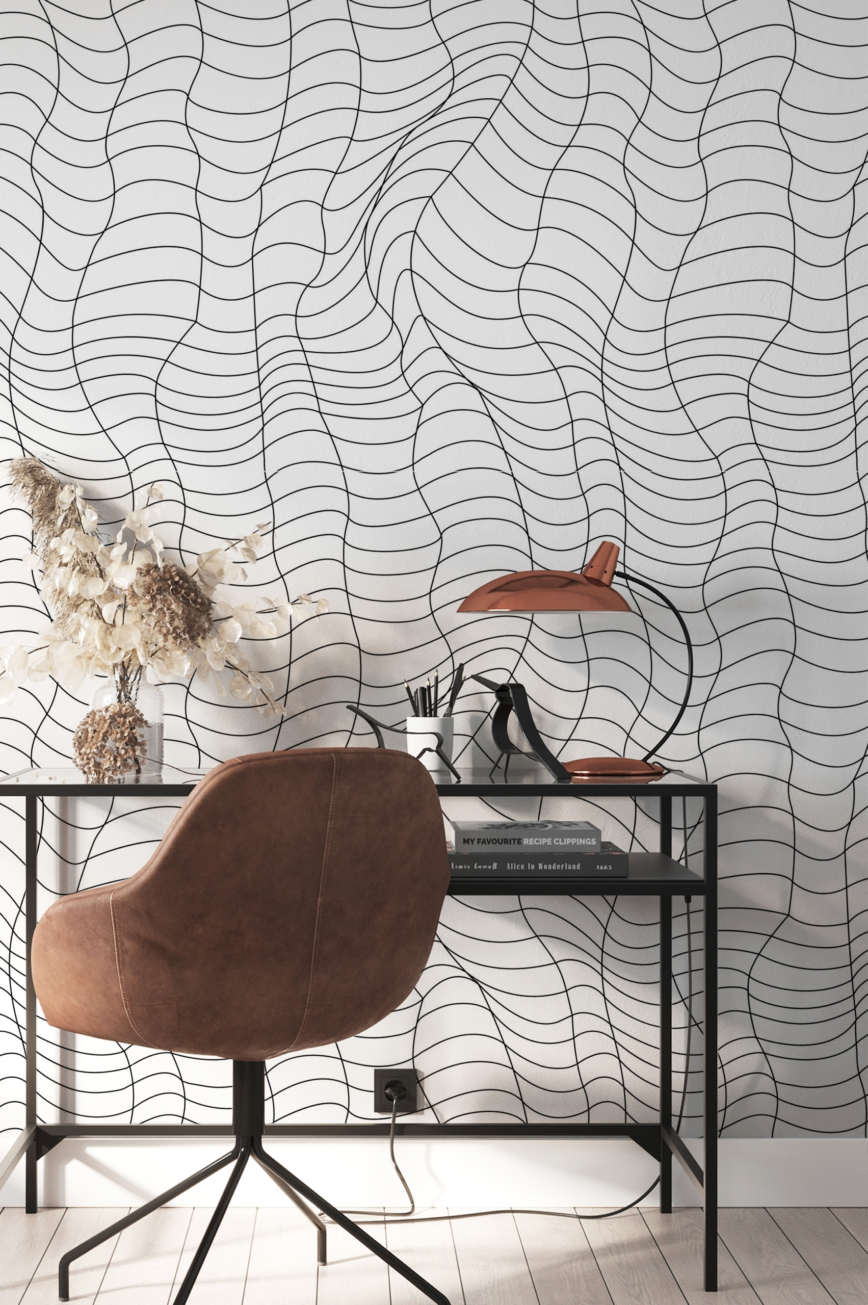 Papier peint N 40 bureau lignes minimalistes noir et blanc Papier peint N 40 bureau lignes minimalistes noir et blanc