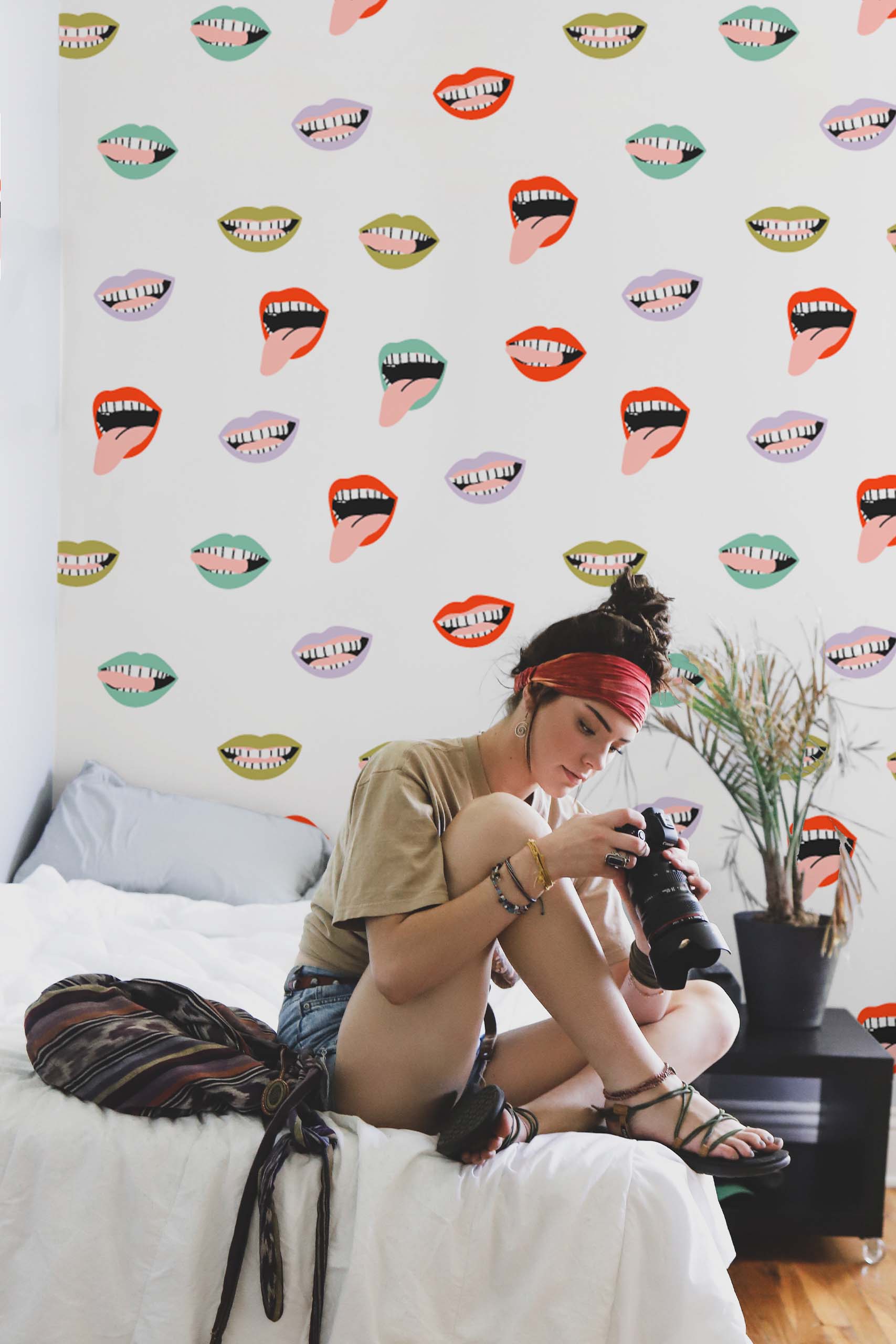 papier peint n43 pop urbain bouches multicolores fun chambre