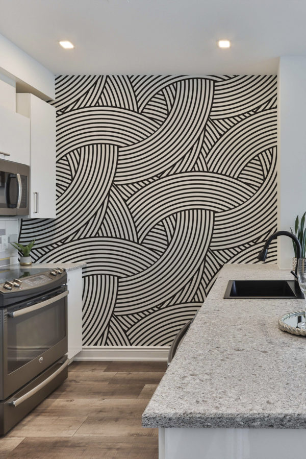 papier peint n45 lignes modernes noir et blanc cuisine