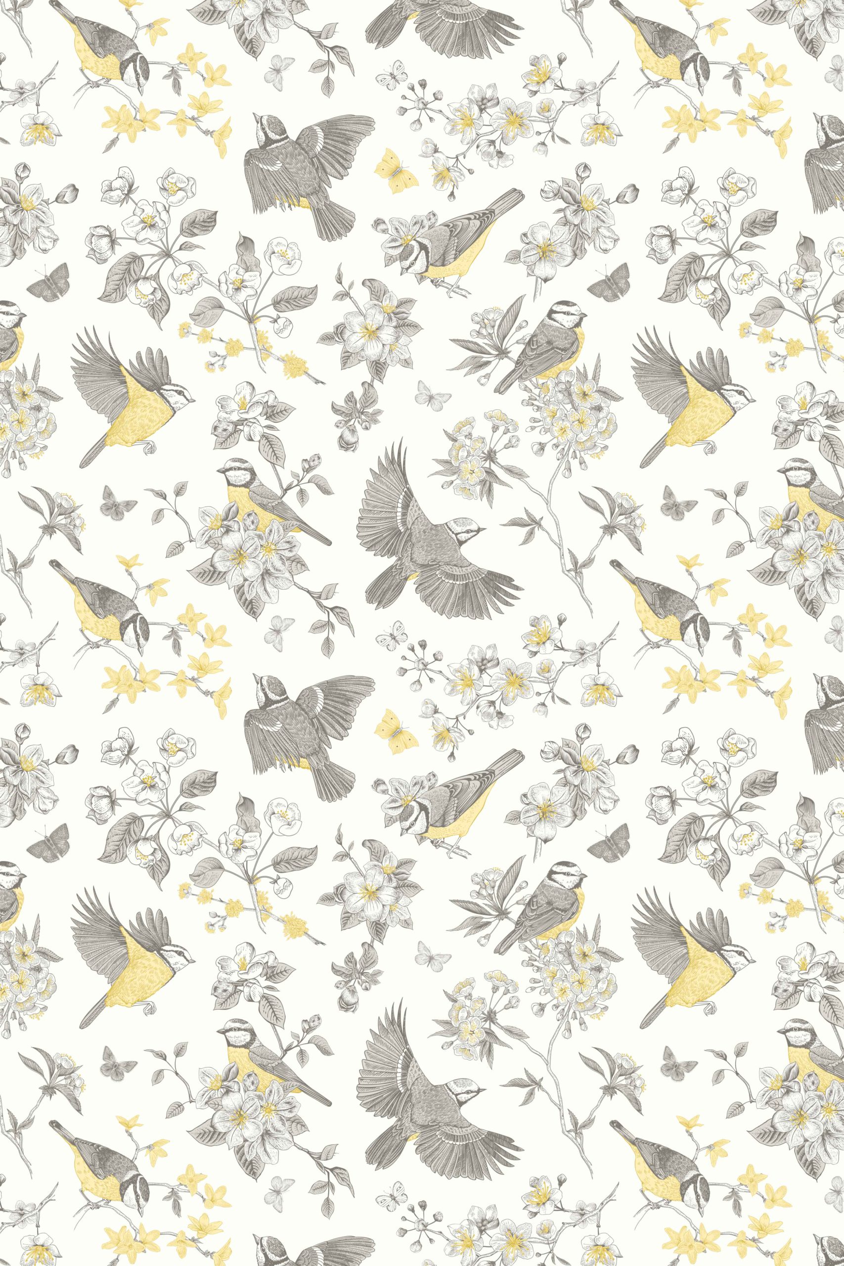 papier peint n50 jaune gris végétal oiseaux vintage retro papier peint n50 jaune gris végétal oiseaux vintage retro