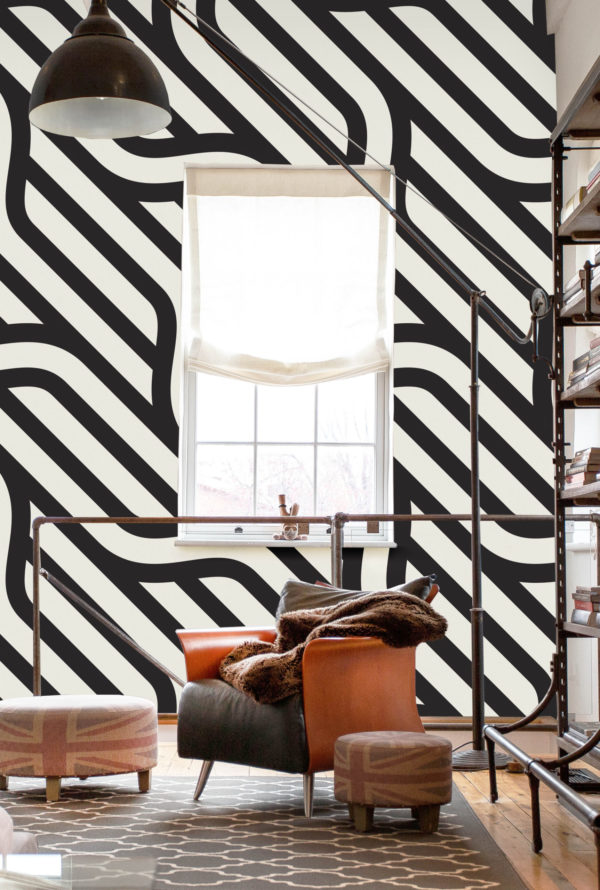 papier peint 57 lignes entrelacées épiassent noir et blanc salon