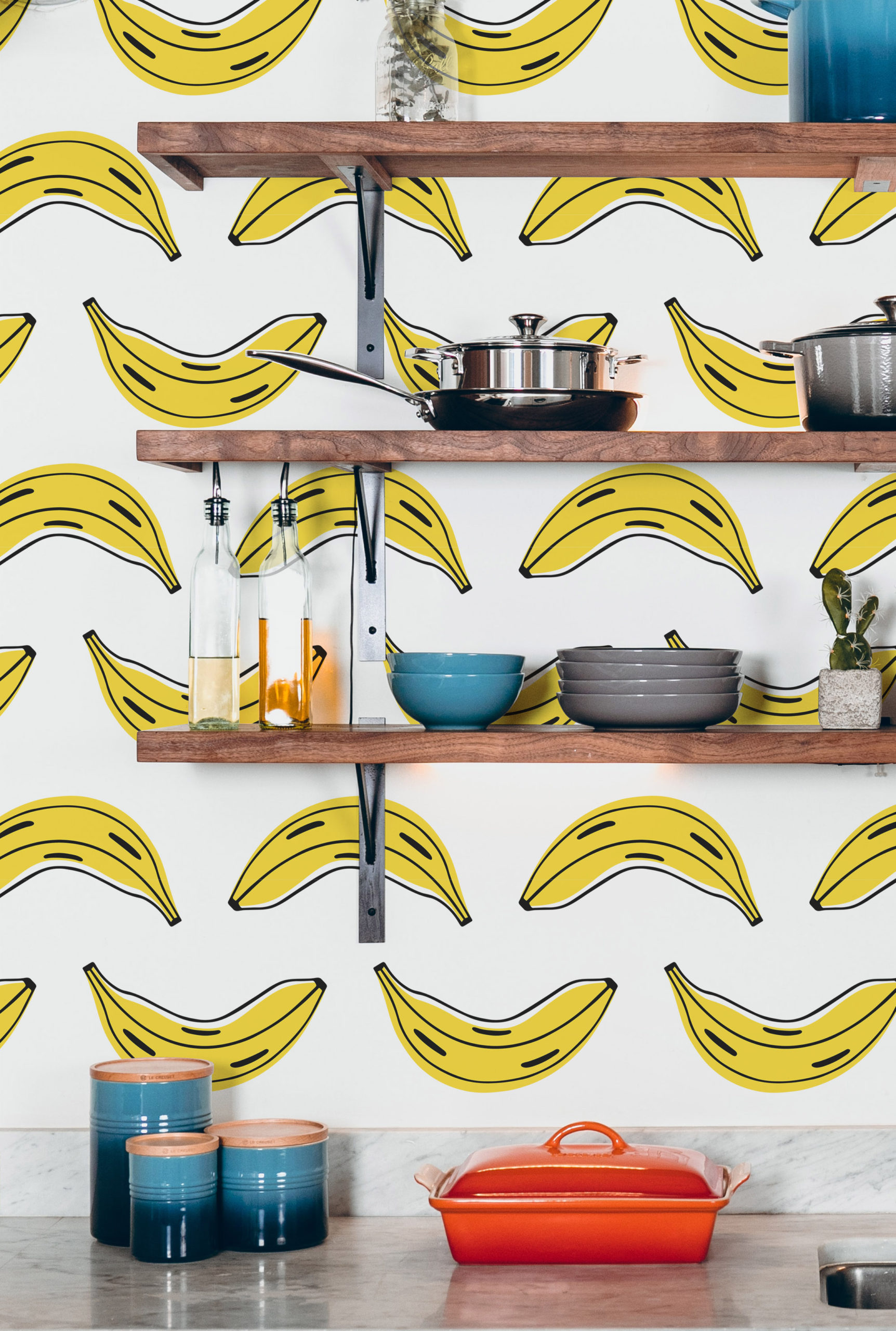 papier peint n85 bananes pop art colorées jaune cuisine
