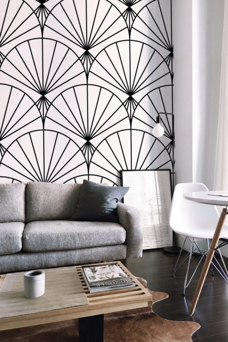 N°94 eventails japonais noir et blanc salon moderne