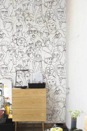 papier peint n52 chambre n52 visages en noir et blanc street art