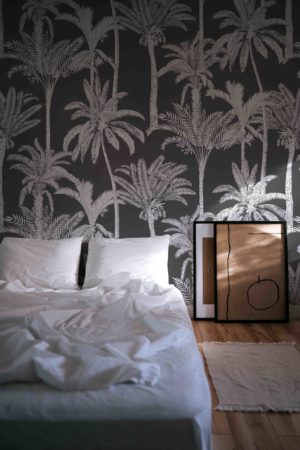papier peint n60 palmier sur fond gris anthracite chambre