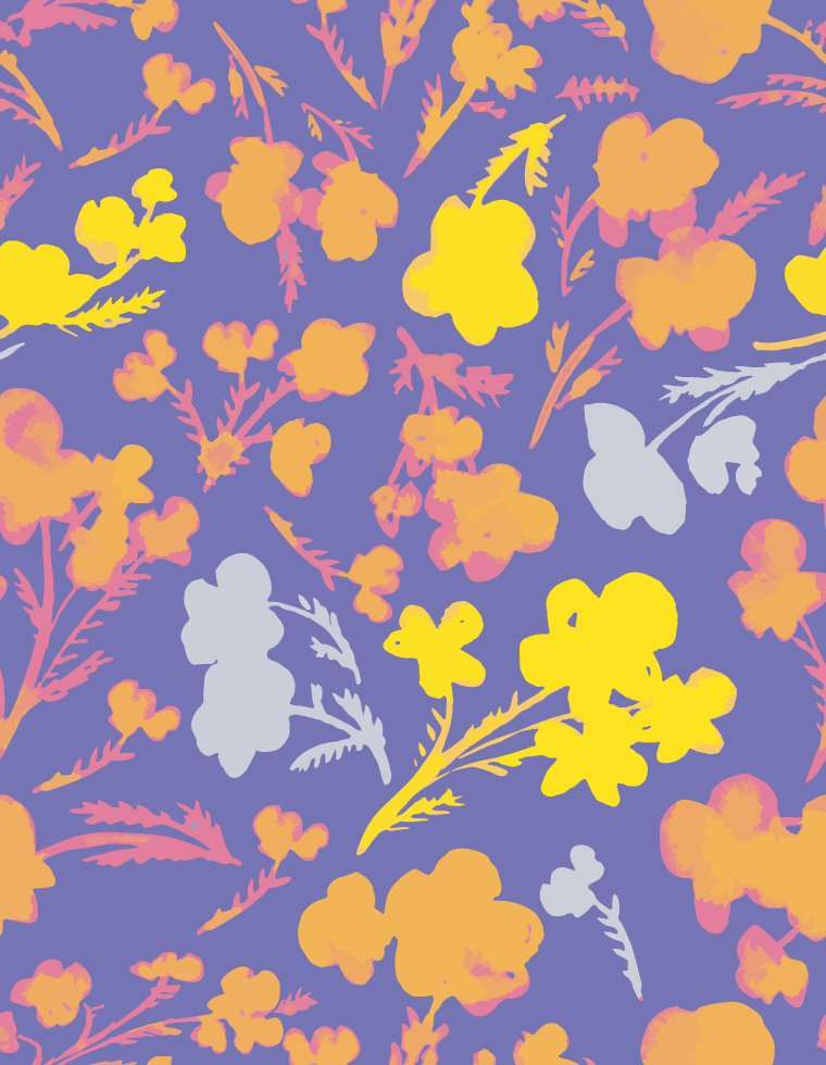 papier peint n68 fleurs rétro violet pop motif