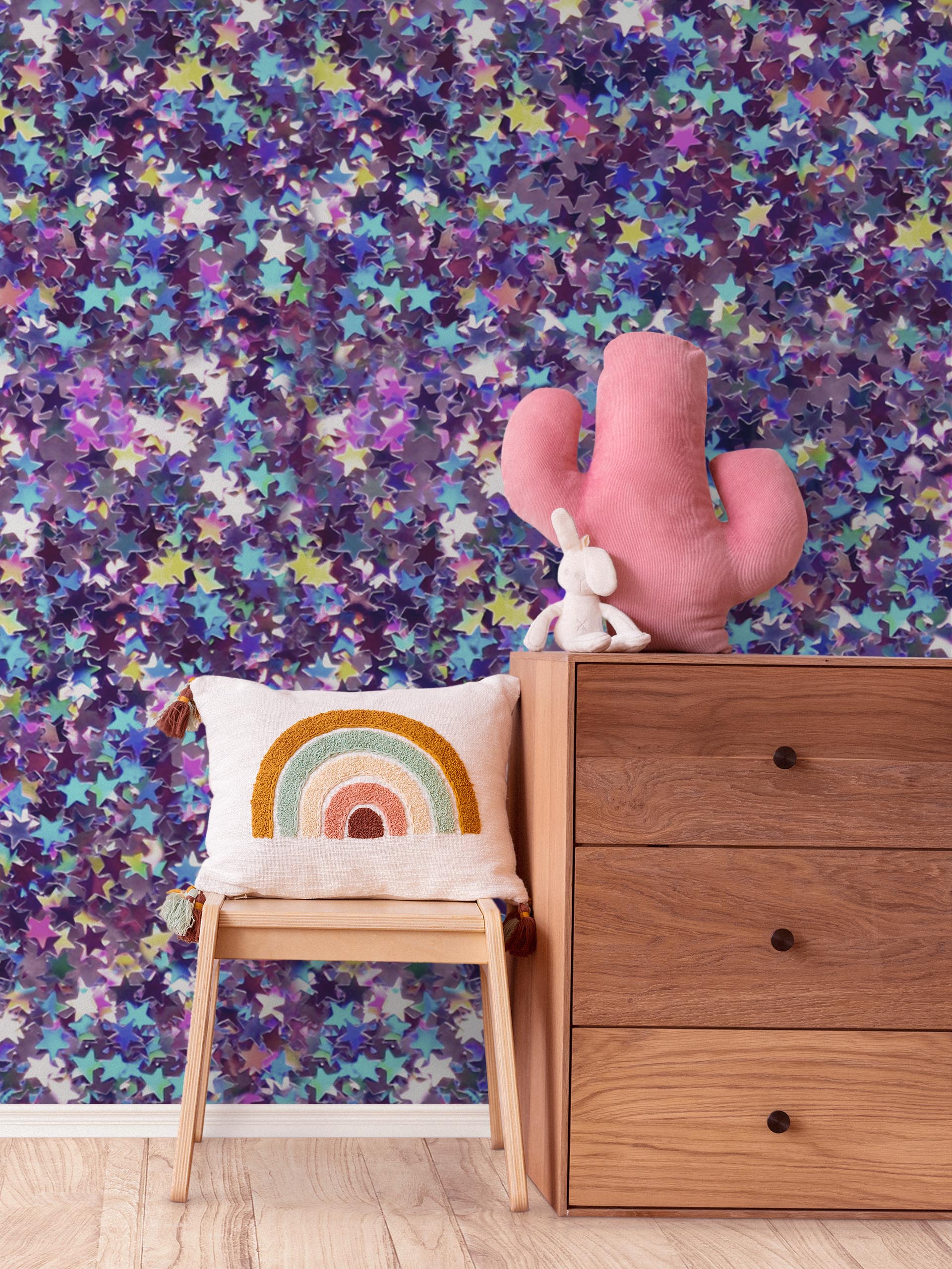Décoration murale chambre Violet et paillettes : papier peint tendance