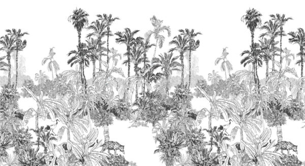 papier peint n°90 panoramique tropical noir & Blanc
