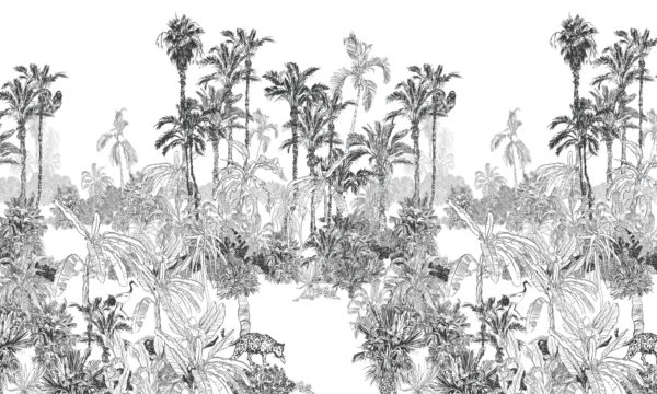 papier peint n90 palmiers en noir et blanc