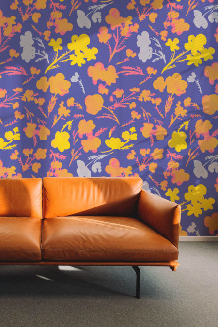papier peint n68 fleurs rétro violet pop salon