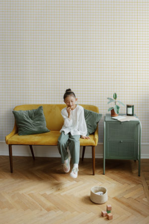 Papier peint N100 jaune chambre enfant lignes verticales minimaliste pop