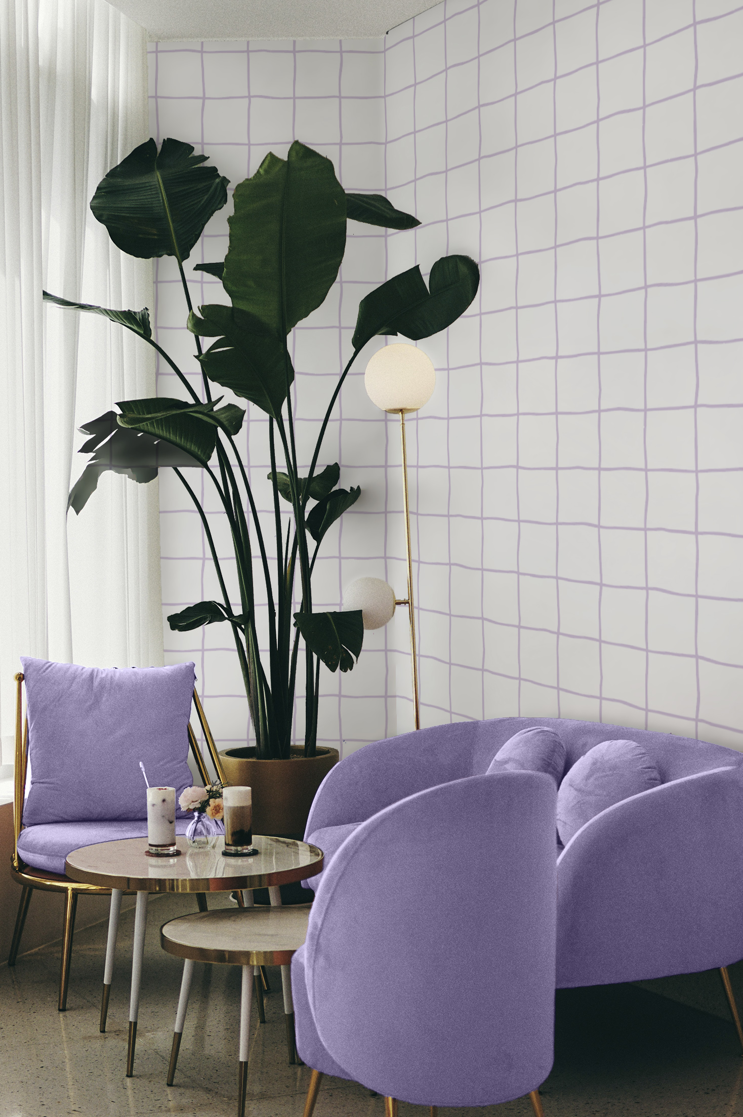 Papier peint N100 violet espaces publics lignes verticales minimaliste pop