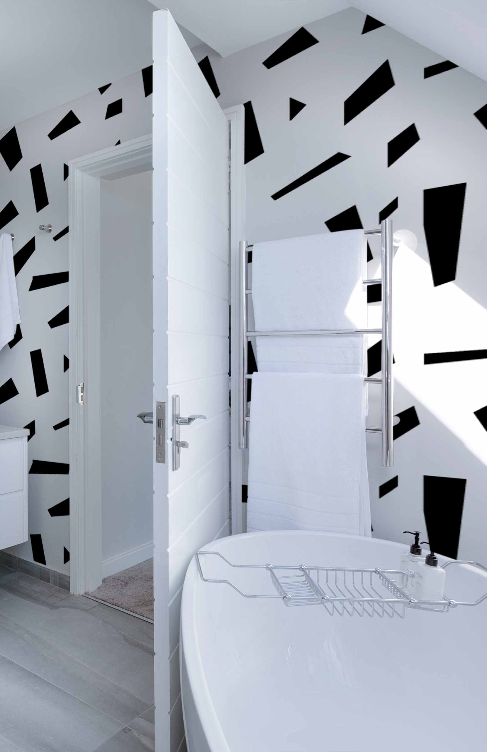 Papier peint Nº127 formes noire et blanche moderne salle de bain Papier peint N°127 formes noire et blanche moderne salle de bain