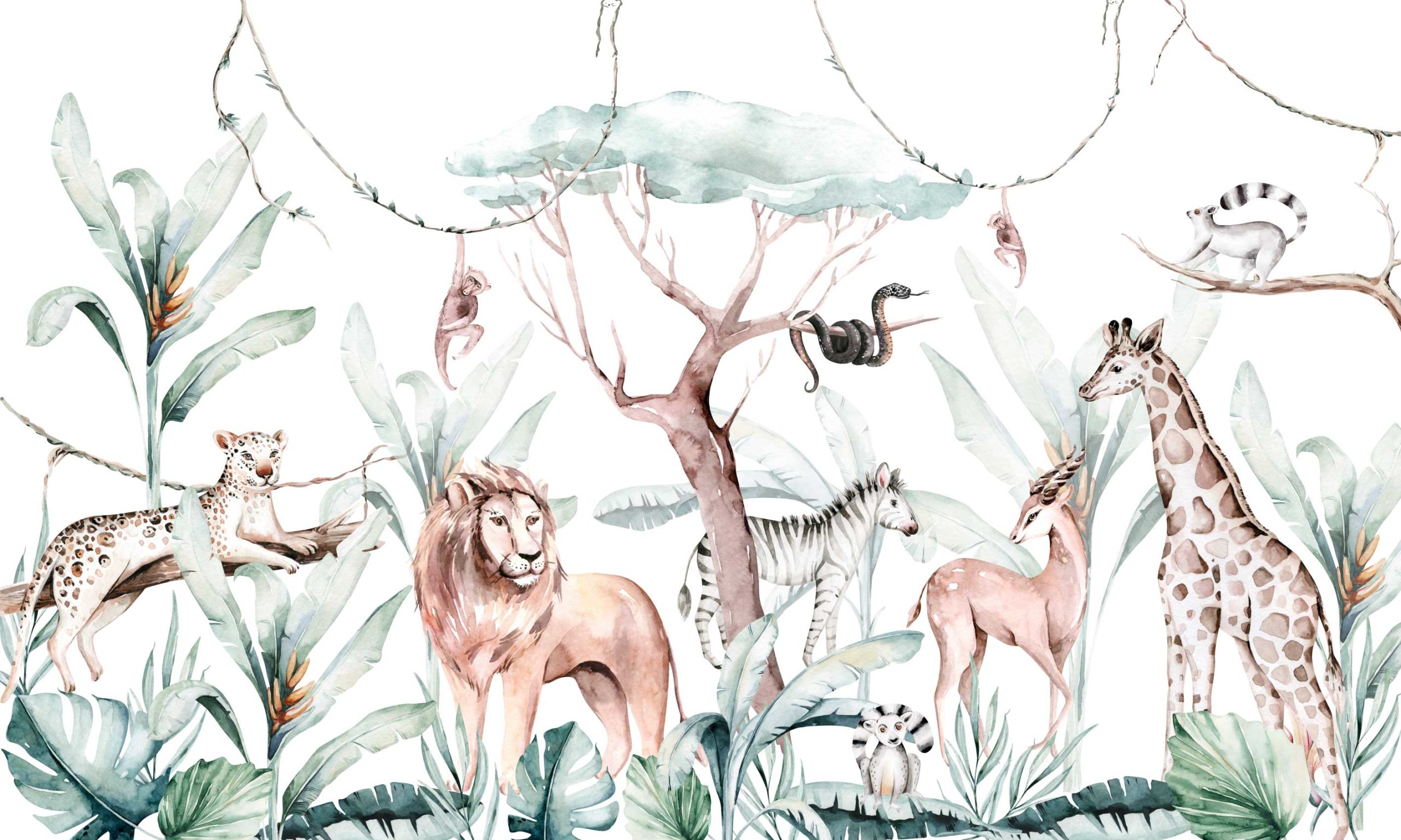 décoration murale Papier peint personnalisé tapisserie numérique paysage  pour bébé enfant-les animaux de la savane