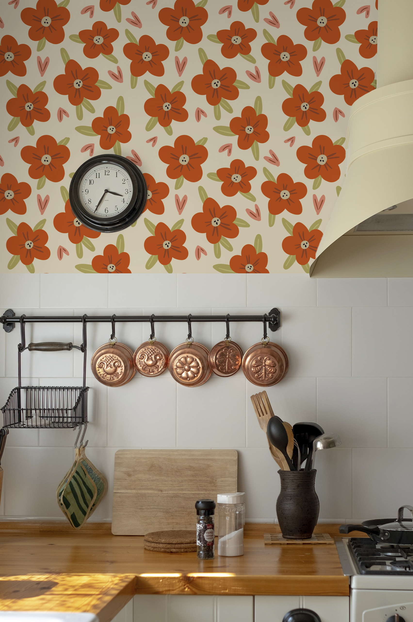 Papier peint N126 champs de fleurs rouge orange cuisine Papier peint N126 champs de fleurs rouge orange cuisine