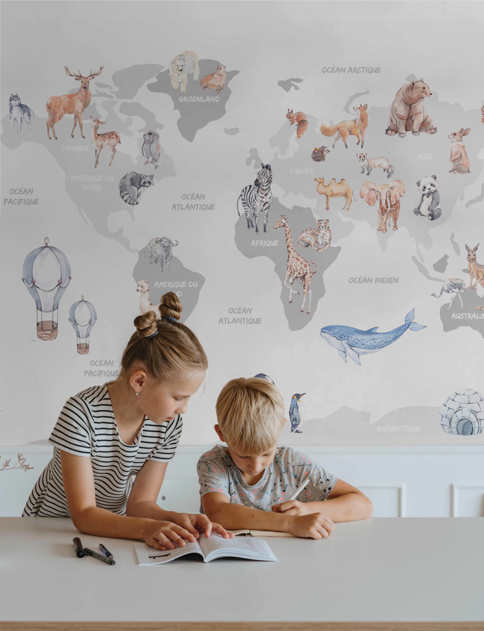 Papier peint panoramique carte Animal Map - Enfants/Papiers peints enfants  - Le Boudoir des Etoffes