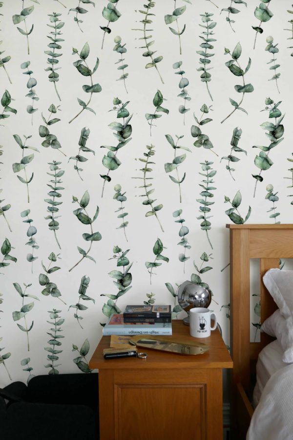 papier peint n131 vert feuilles eucalyptus aquarelle chambre
