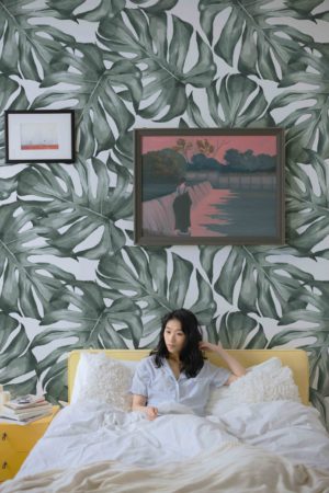 Papier peint n132 feuilles tropicales aquarelle chambre