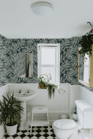 Papier peint n132 feuilles tropicales aquarelle fond vert salle de bain