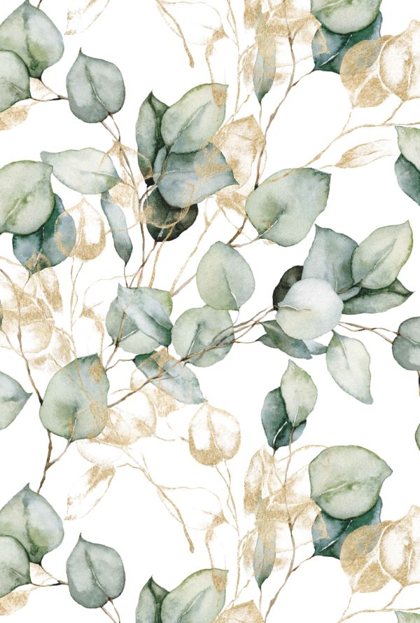 Papier peint N°138 Eucalypto blanc et vert motif