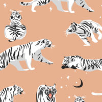 Papier peint tigres blancs fond beige
