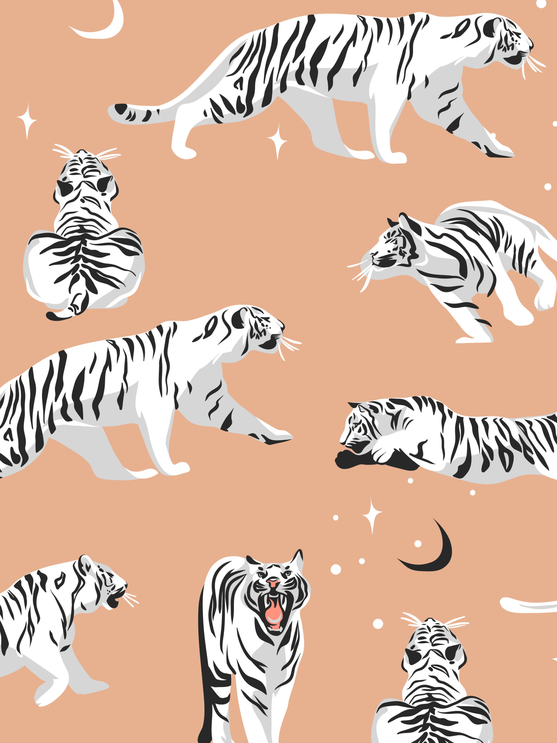 n143_M Papier peint tigres blancs fond beige