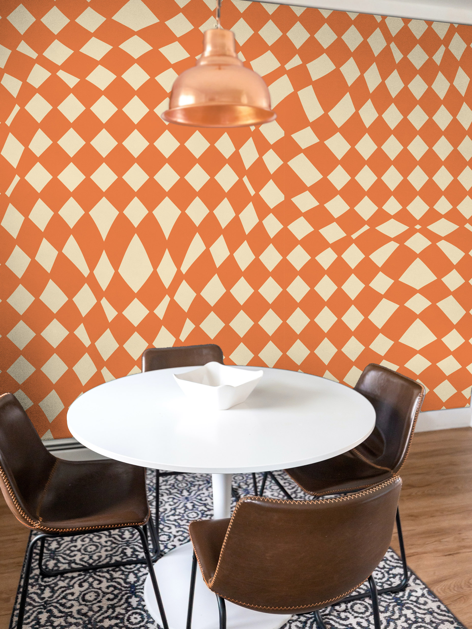 Papier peint n153 vagues retro psychédéliques orange table