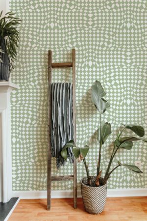 Papier peint n153 vagues retro psychédéliques vert salon