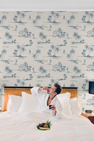 Toile de Jouy wallpaper, palm tree