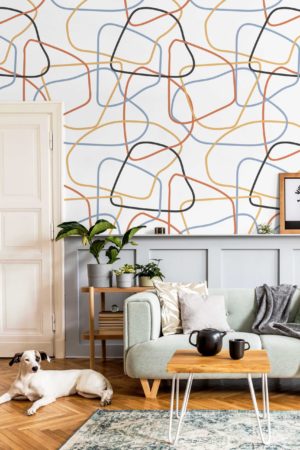 Wallpaper drawing colorful lines living room