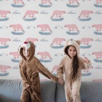 Papier peint Ours rose pop