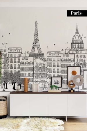 papier peint Paris ville en noir et blanc