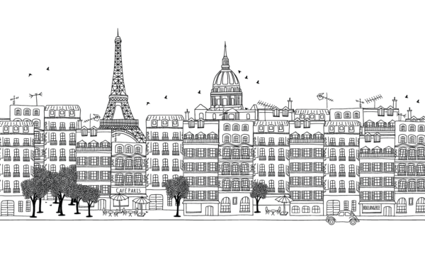 papier peint n173 dessin Paris noir et blanc motif