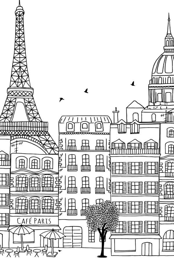 papier peint dessin Paris noir et blanc