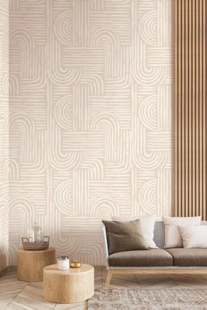papier peint n175 géométrique zen minimaliste beige salon