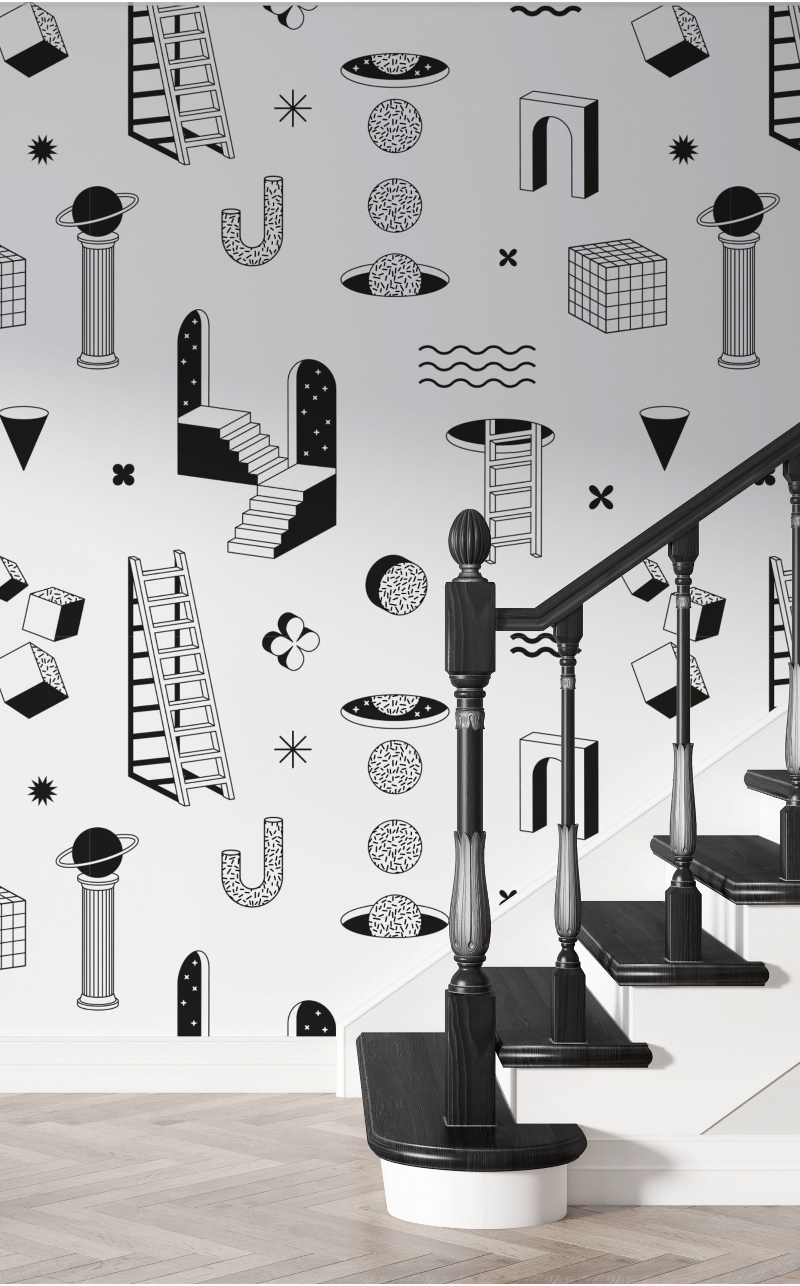 Papier peint N179 espace multivers noir et blanc entree Papier peint N179 espace multivers noir et blanc entree