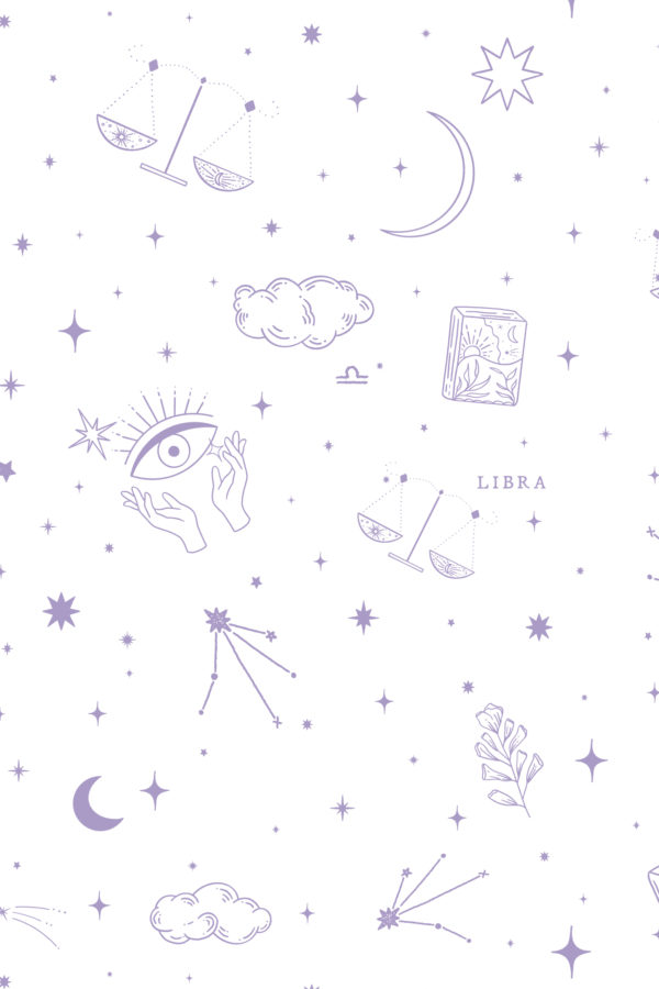 Papier peint N190 signe astrologique balance violet motif