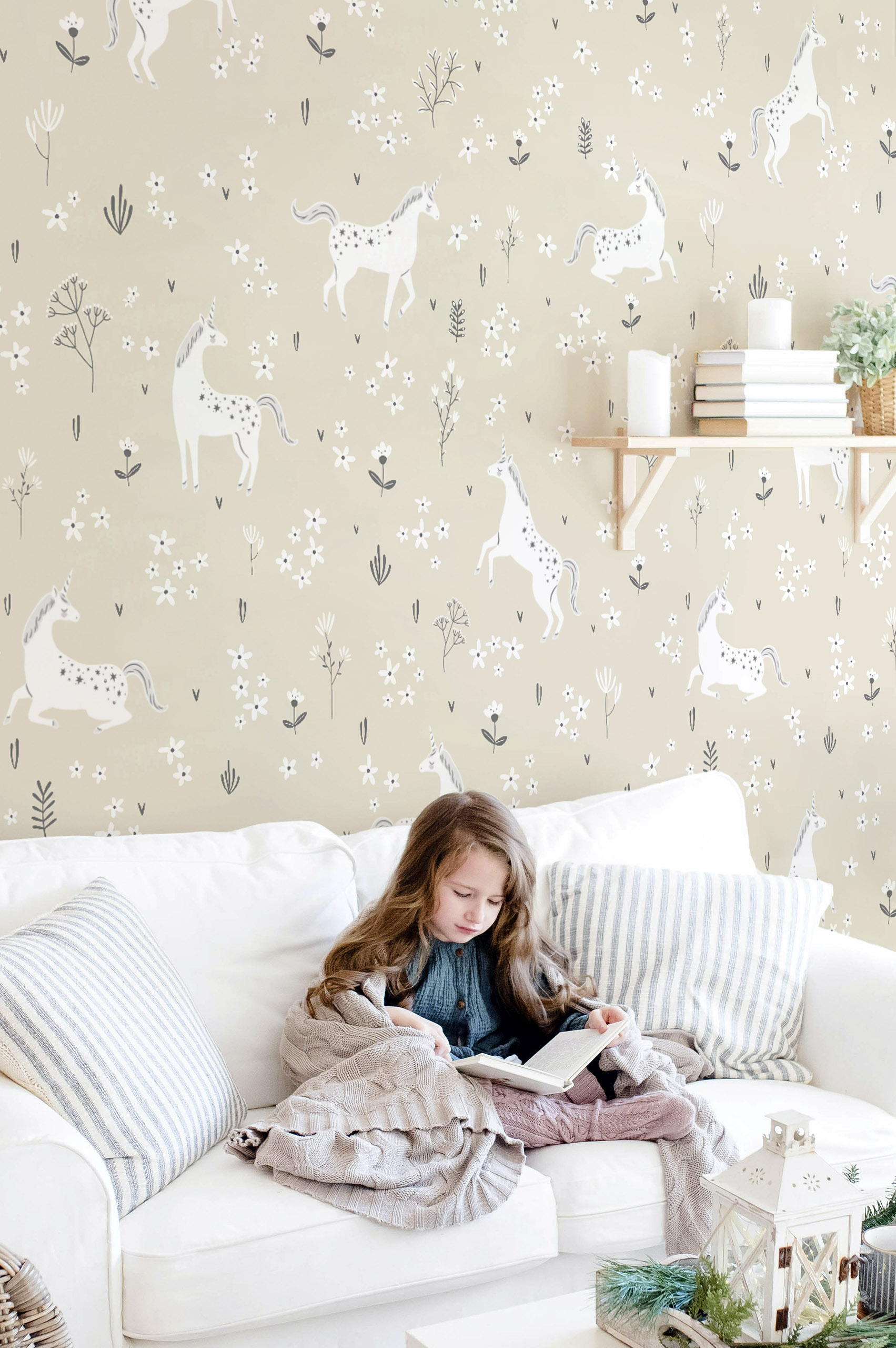 Papier peint chambre enfant  Licorne panoramique – LePapierPeint