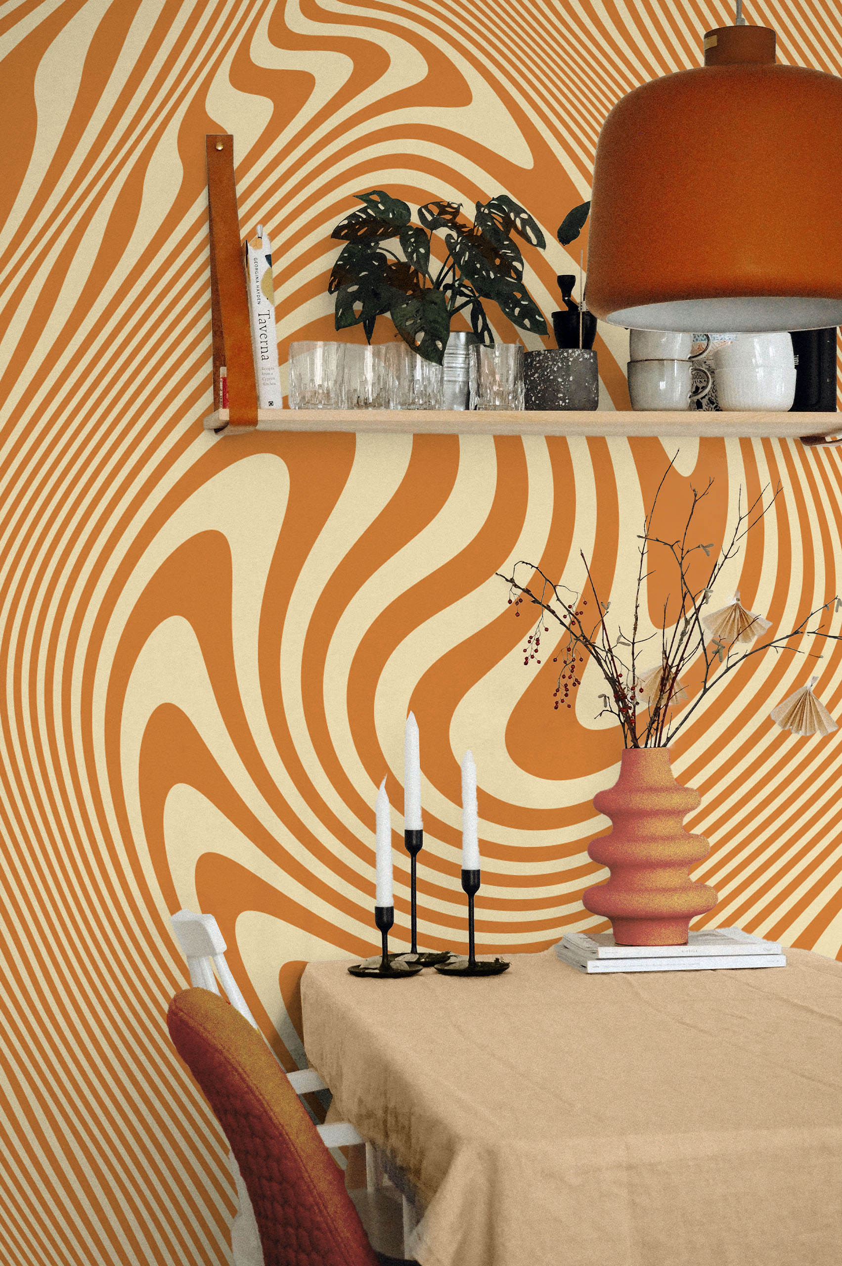 Papier peint psychédélique orange et blanc