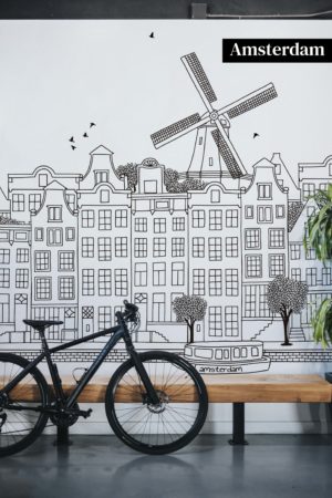 papier peint Amsterdam ville en noir et blanc