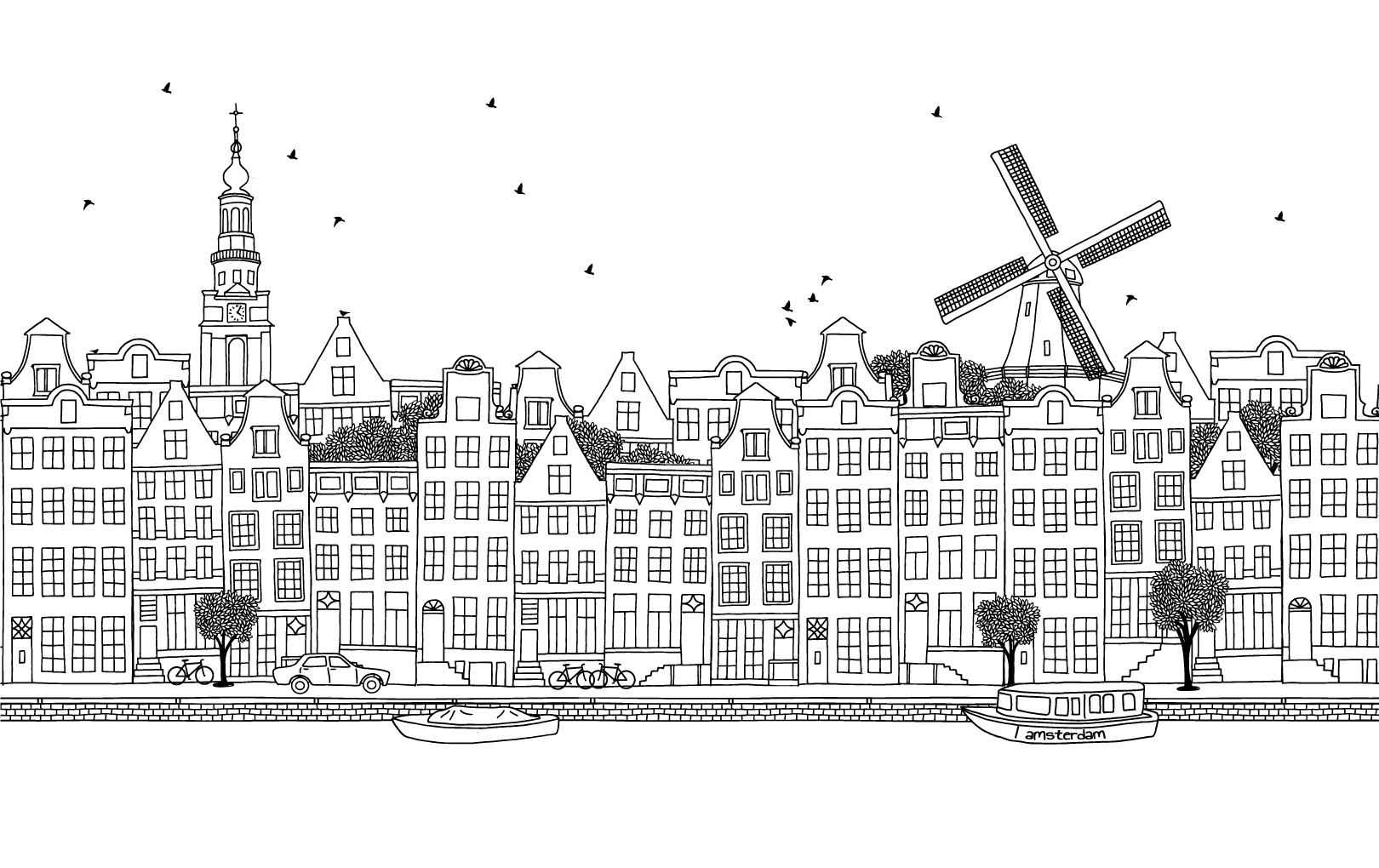 n224 Papier peint amsterdam en noir et blanc