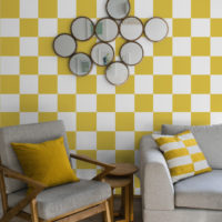 papier peint 246 carreaux jaune et blanc damier salon