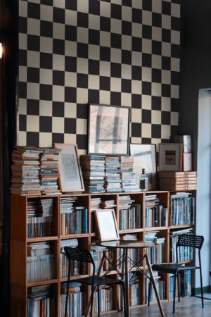 n251 papier peint damier beige et noir