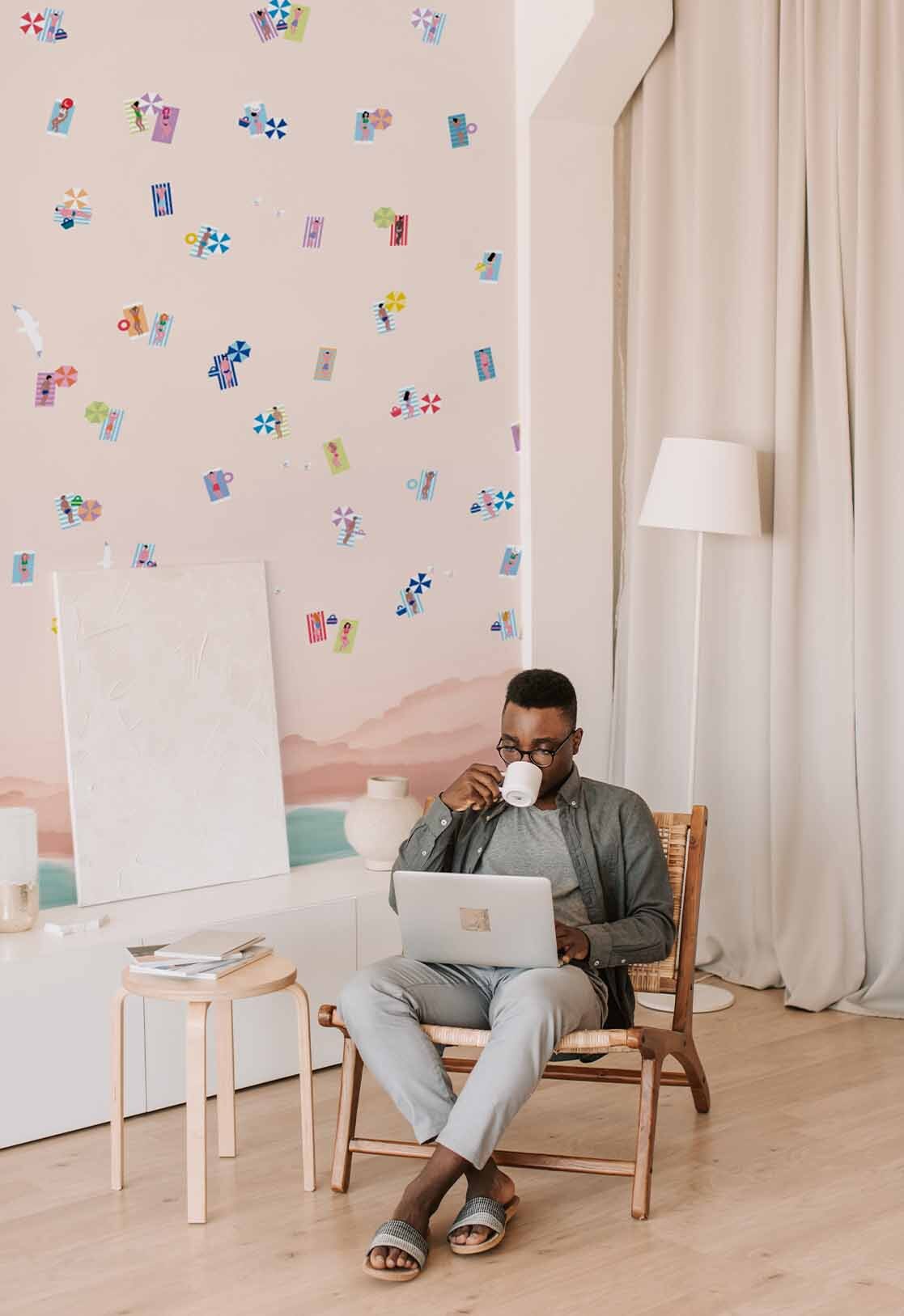 N263 papier peint bronzette à la plage pastel salon N263 papier peint bronzette à la plage pastel salon