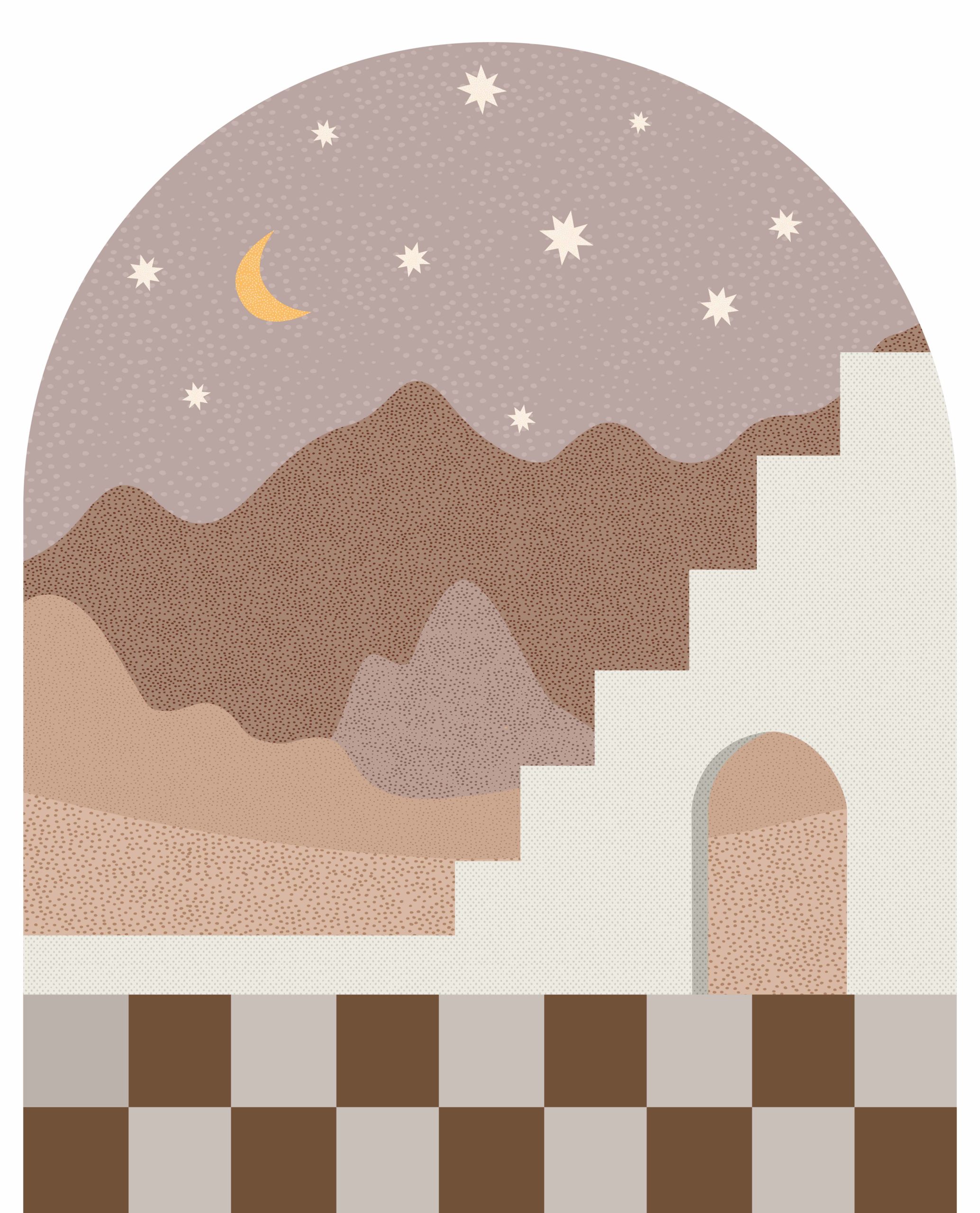 Papier peint N271 tête de lit géométrique nuit désert tons marron motif