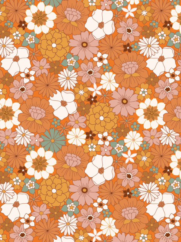 n277 papier peint fleurs rétro orange motif